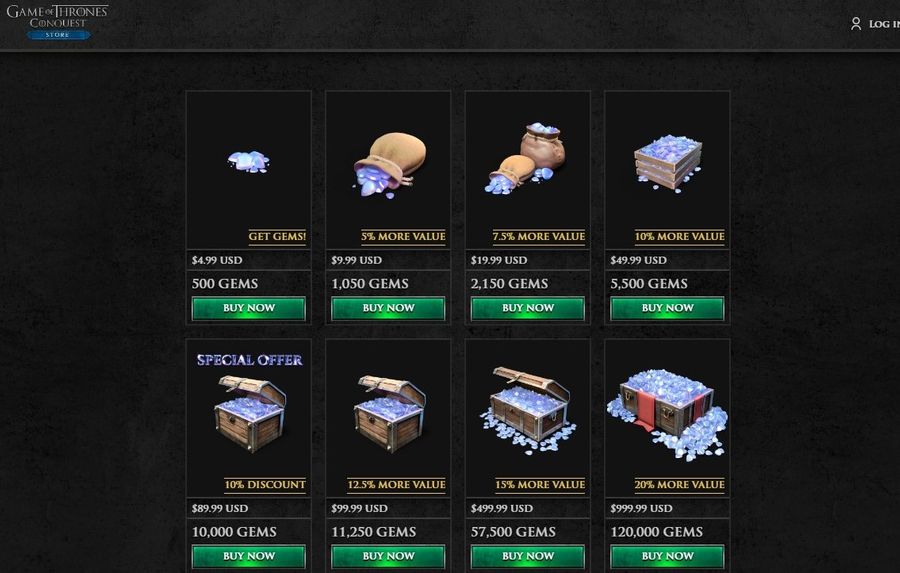 A screenshot of the web store for Game of Thrones: Conquest