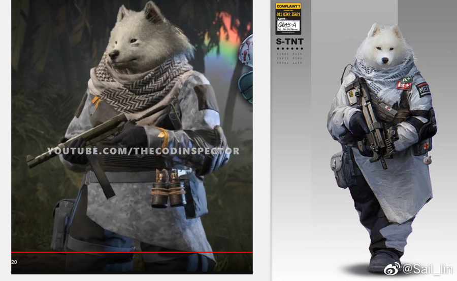The comparison between the Samoyed skin (left) and Sail Lin&rsquo;s design (right)