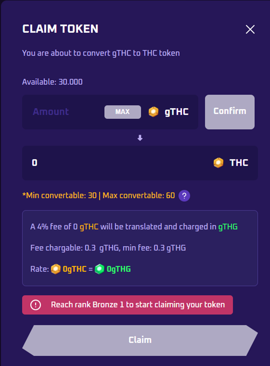 There will be a 4% fee each time someone claims the gTHC.