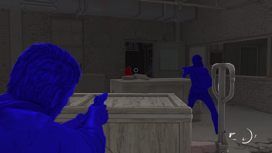 A screenshot taken from the high contrast mode shows that the player can easily find enemies no matter what the lighting condition is.