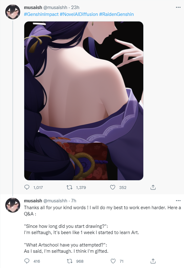 A screenshot of musaish’s Twitter before it was deleted