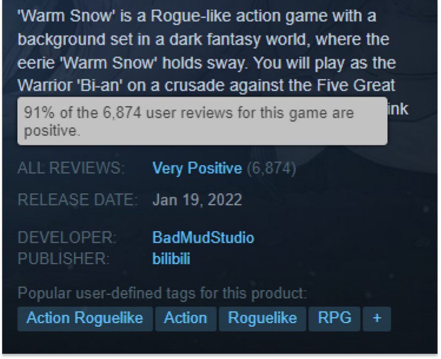 A screenshot from Steam shows the game has 91% positive reviews.