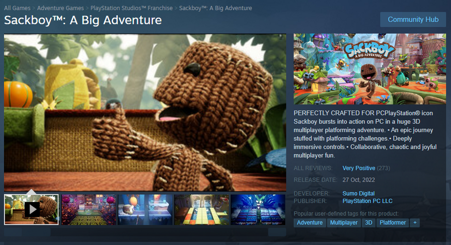 Sackboy: Big Adventure is the next PlayStation PC game