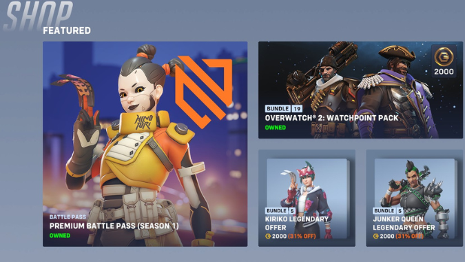 The skin shop of Overwatch 2