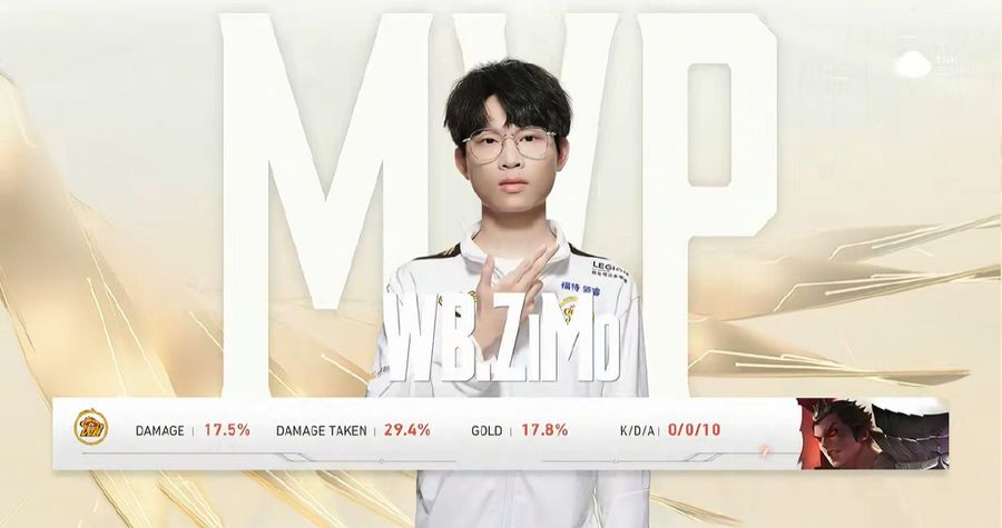 WB ZiMo earned the MVP Award in game one of the match.