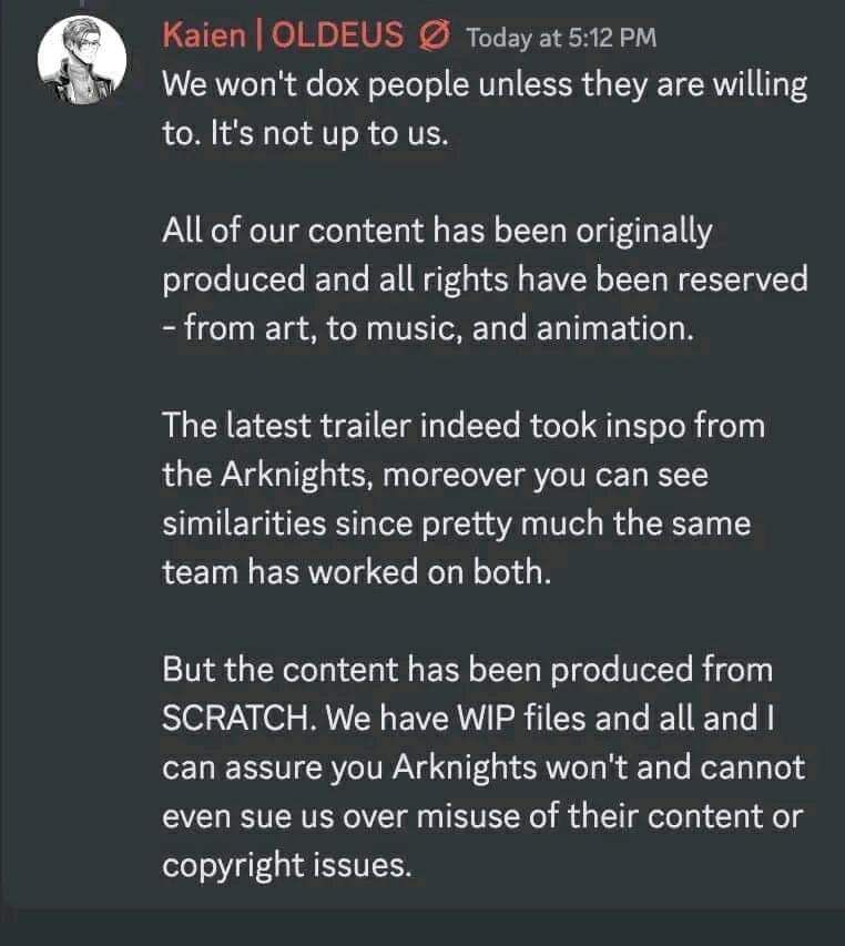 Oldeus' unofficial response