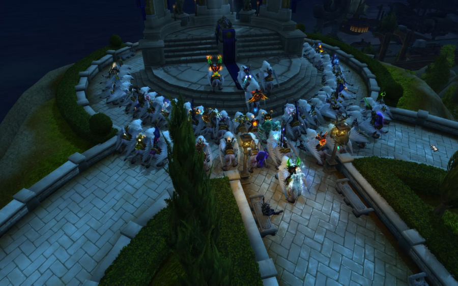 Alliance players circling around Lion’s Rest on their Snowy Gryphons
