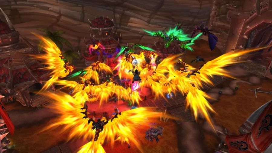 Players riding fire hawks set up a campfire party