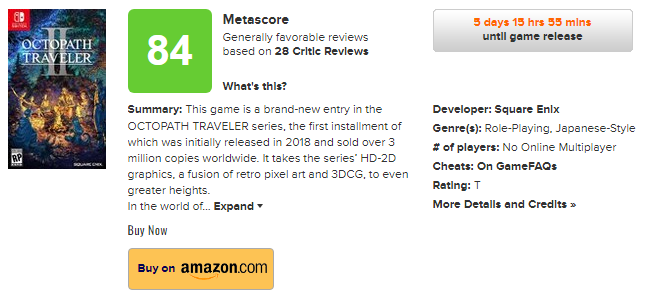 Octopath Traveler II Metacritic Score Released: 84 -- Superpixel