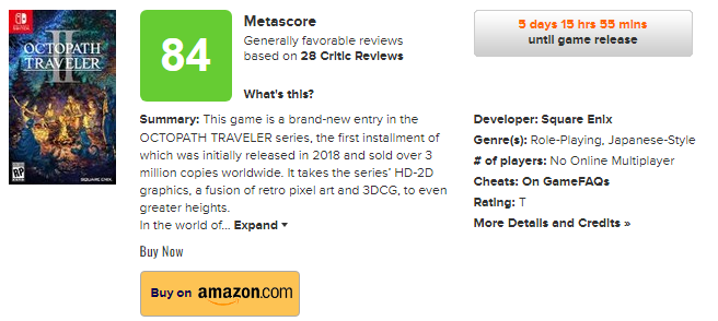 Octopath Traveler II on Metacritic