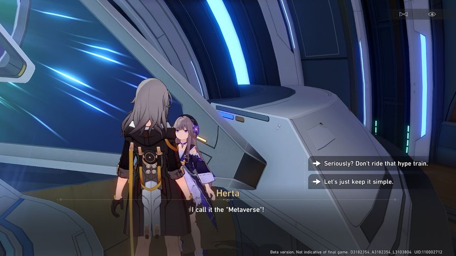 A screenshot of a line with a popular Metaverse meme in Honkai: Star Rail