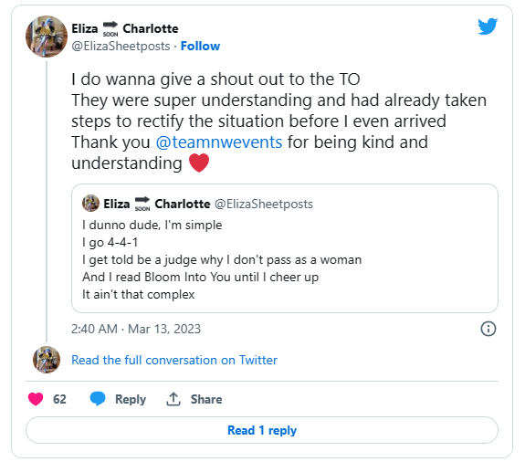 Player praising Team Northwest's reaction