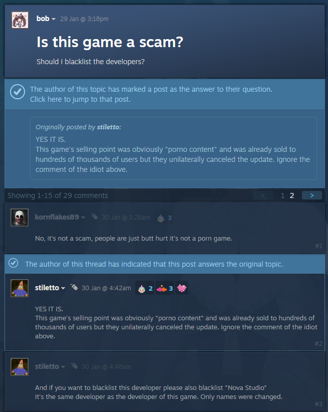 A screenshot of the game’s discussions shows players wondering if they got scammed.