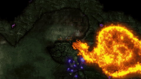 A gif shows the player is trying to stop the lava by using a foam gun.