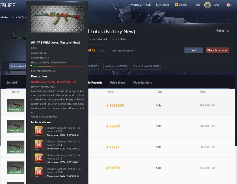 The AK-47 "Wild Lotus" Market Value on Buff