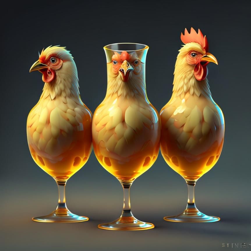 ERNIE Bot's interpretation of San Bei Ji is literal, showing three chicken-cup hybrids.