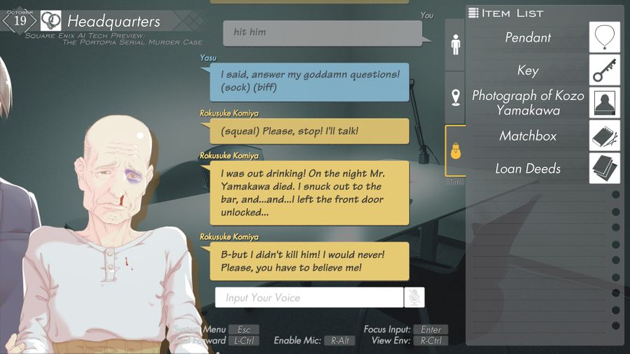 Square Enix AI Tech Preview: The Portopia Serial Murder Case - Screenshot
