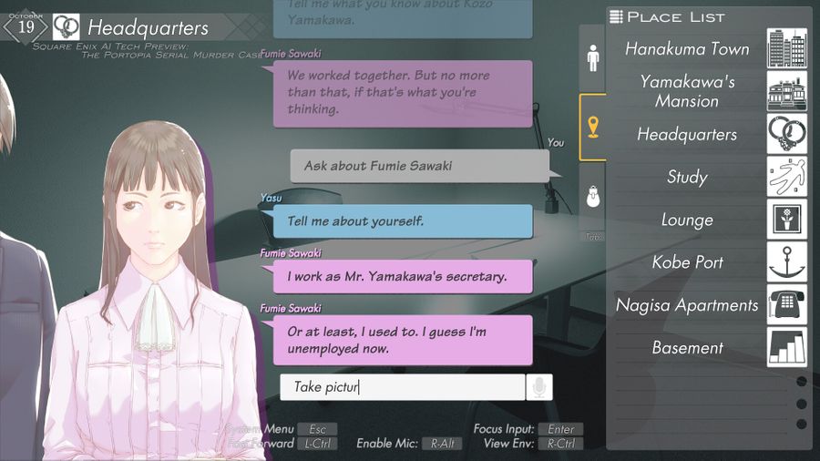 Square Enix AI Tech Preview: The Portopia Serial Murder Case - Screenshot