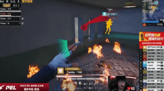 In game six, Tianba Ydd used a throwable object to knock down his enemy.