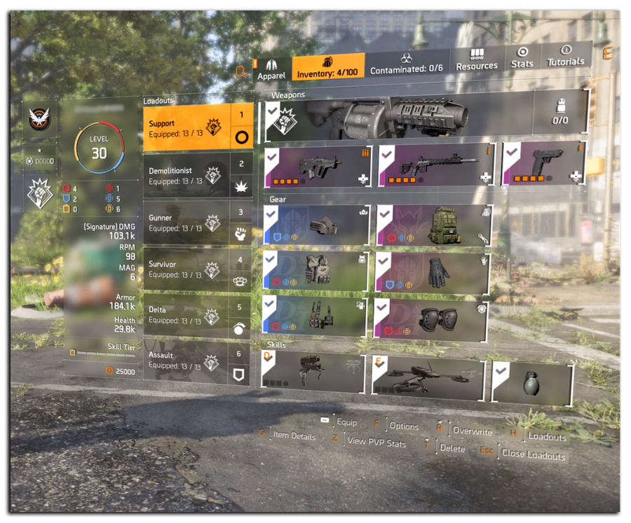 A screenshot of Division 2’s loadout menu.