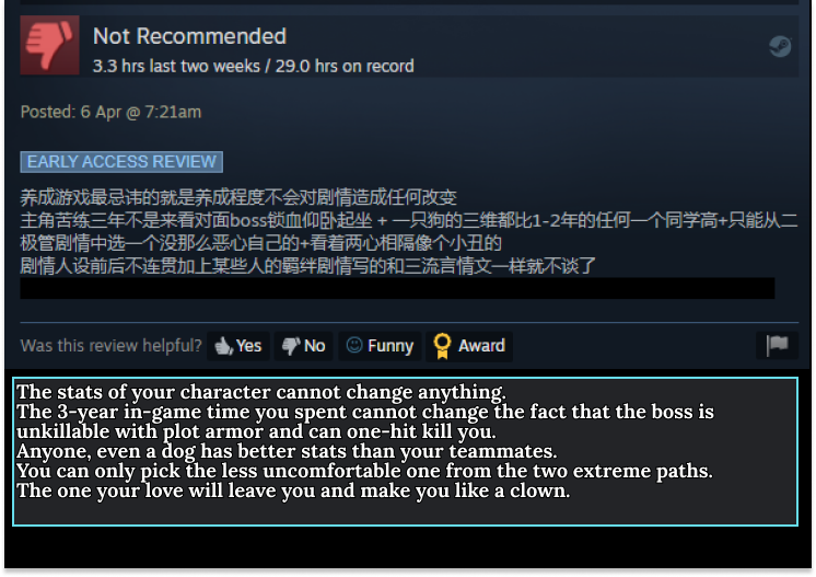 A screenshot from one of the many negative reviews.