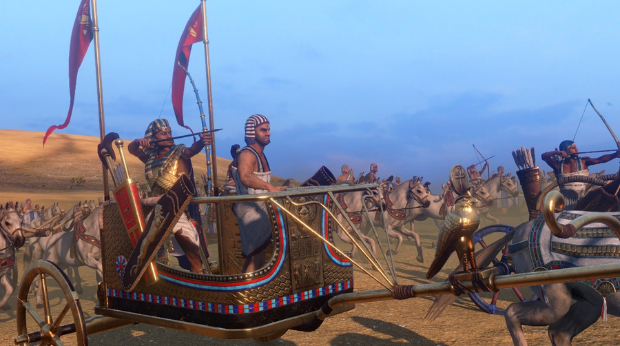 A screenshot of Ramesses III‘s chariot in Total War: Pharaoh