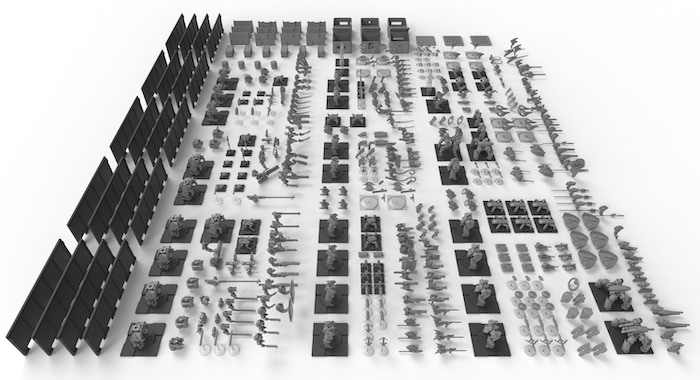 A picture of all model parts in the existing packages, which in total is 18kg