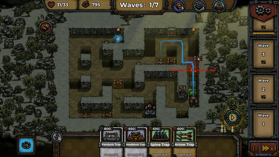 A screenshot of Guardians of Holme shows the hint UI of the enemies&rsquo; marching route.