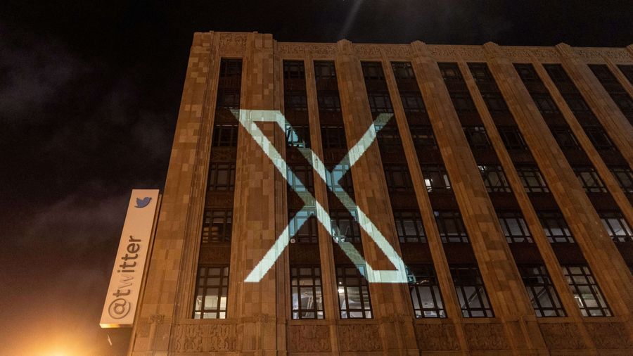 The 'X' logo on Twitter headquarter building