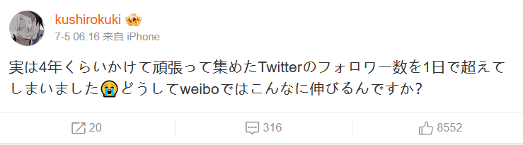 ‘One day on Weibo, followers surpassed the number of Twitter fans I have worked so hard to accumulate in the past four years.’