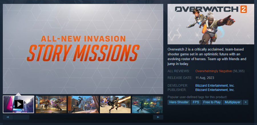 Overwatch 2 Receives Overwhelmingly Negative Reviews on Steam