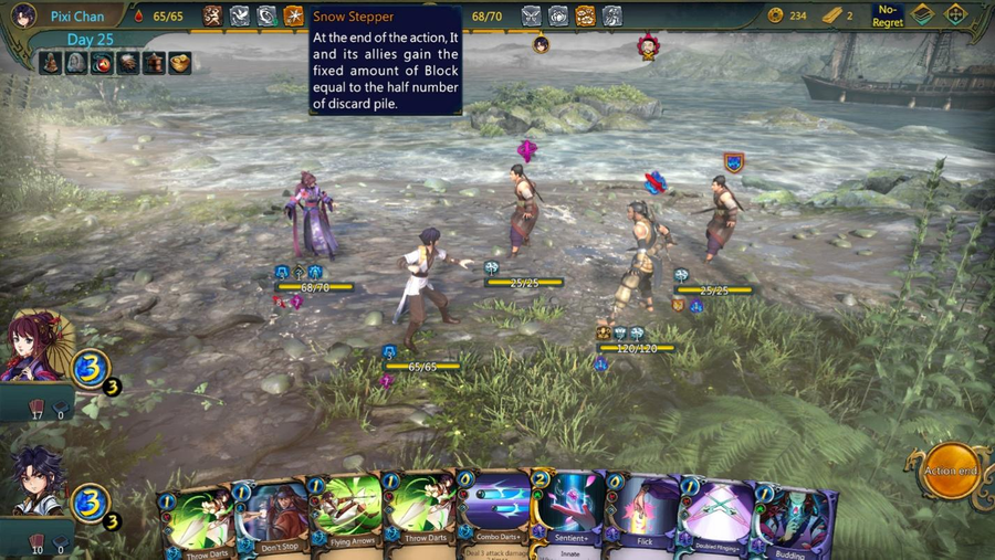 A screenshot of the combat in Traveler of Wuxia