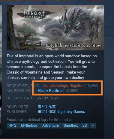 Angry fans have posted tons of negative reviews for Tale of Immortal.