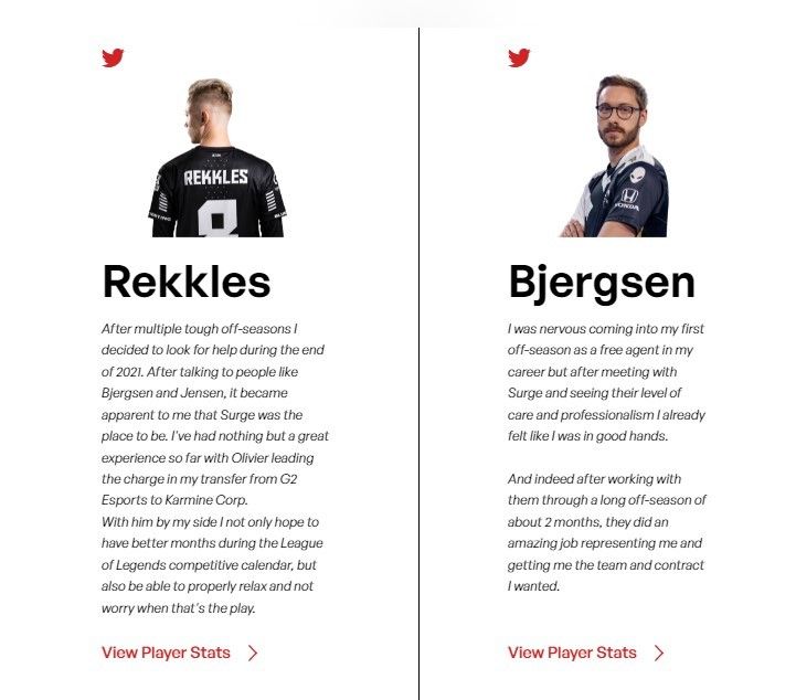 Surge’s clients include Rekkles and Bjergsen.