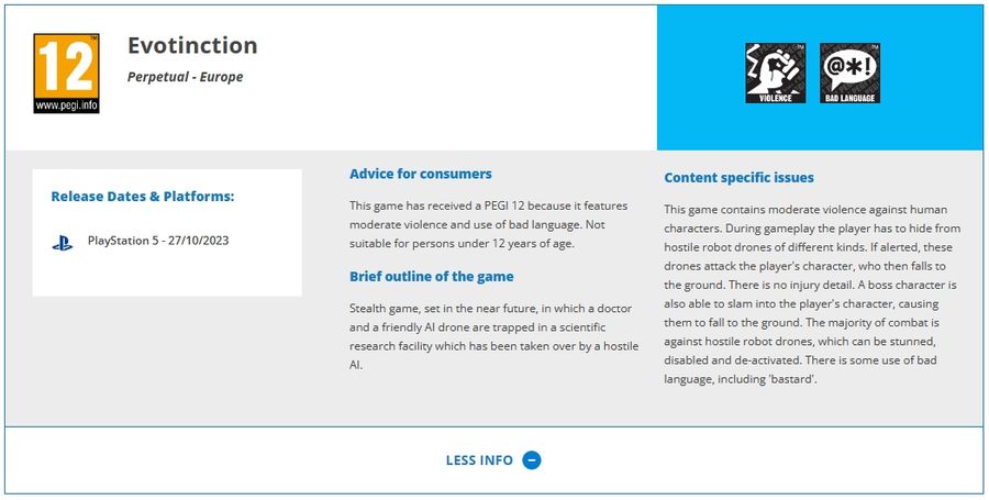 Evotinction PEGI Rating