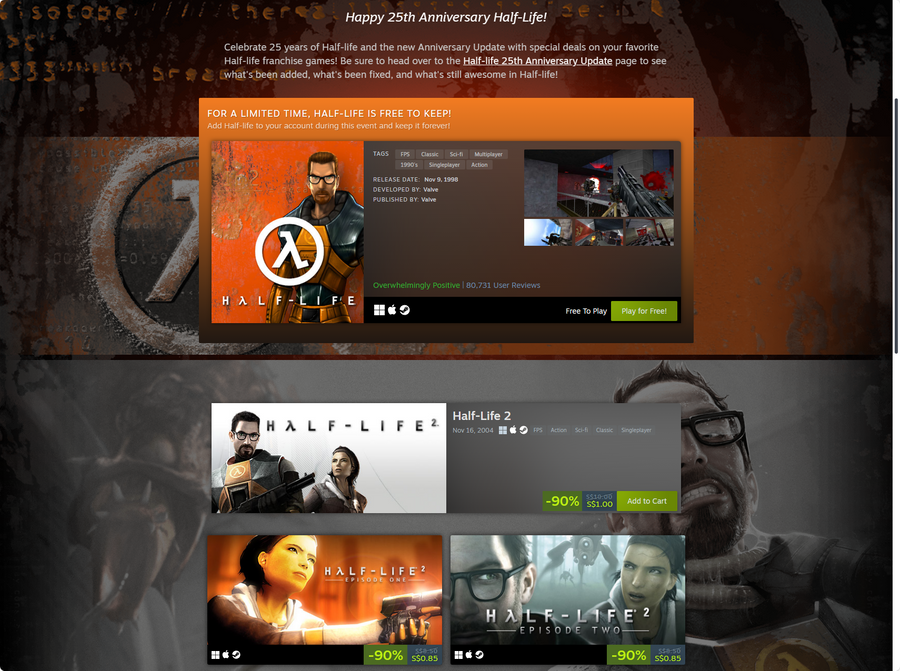 Half-Life 25 Anniversary Sale