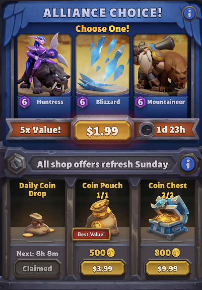 A screenshot of the in-game market which will be refreshed every Sunday.