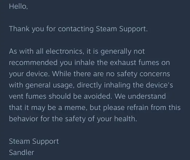 A message from Steam Support Team