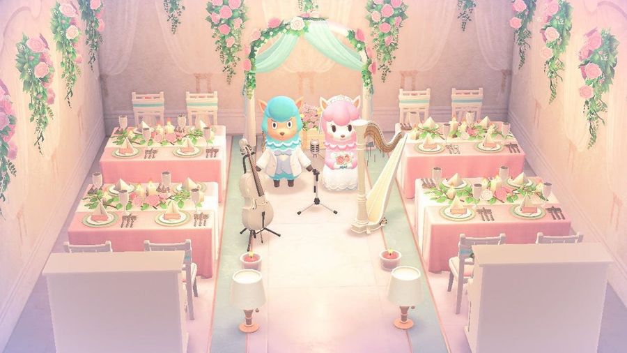 A screenshot of Animal Crossing&rsquo;s wedding event.