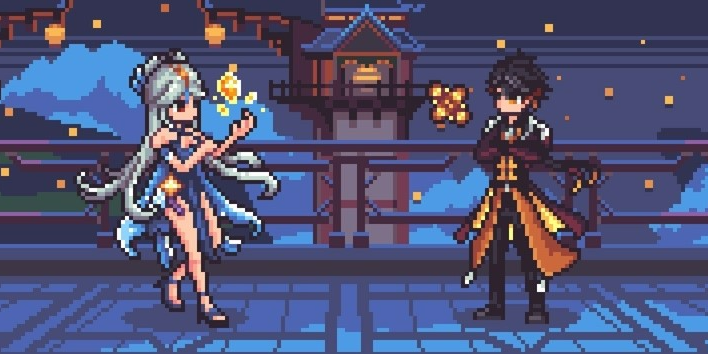 Pixelart of genshin impact characters, some anime characters, own  characters and friends : r/PixelArt